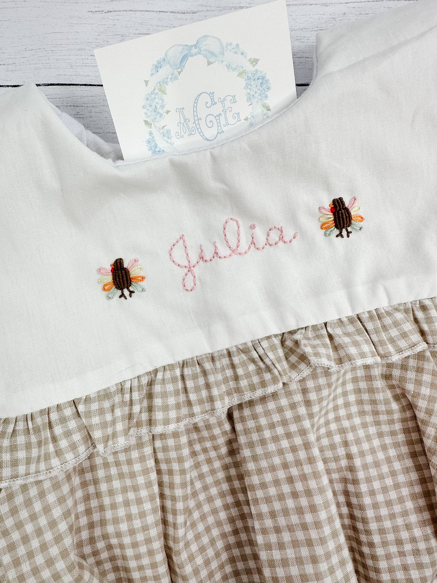 Hand embroidered Bullion Turkeys tee - GIRLS short sleeves