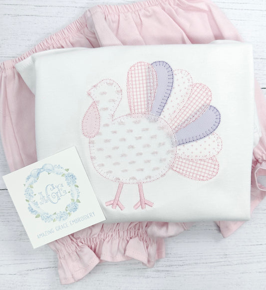 Turkey appliqué tee - GIRLS long sleeves ruffle