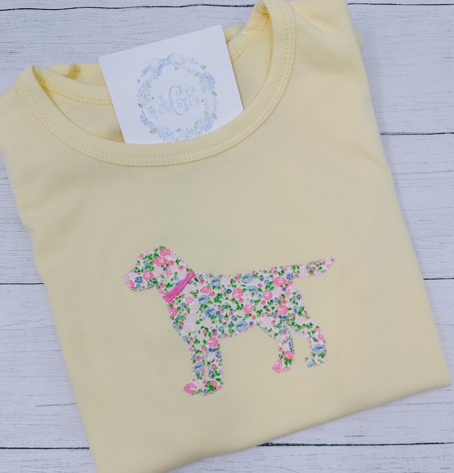 Floral puppy appliqué tee