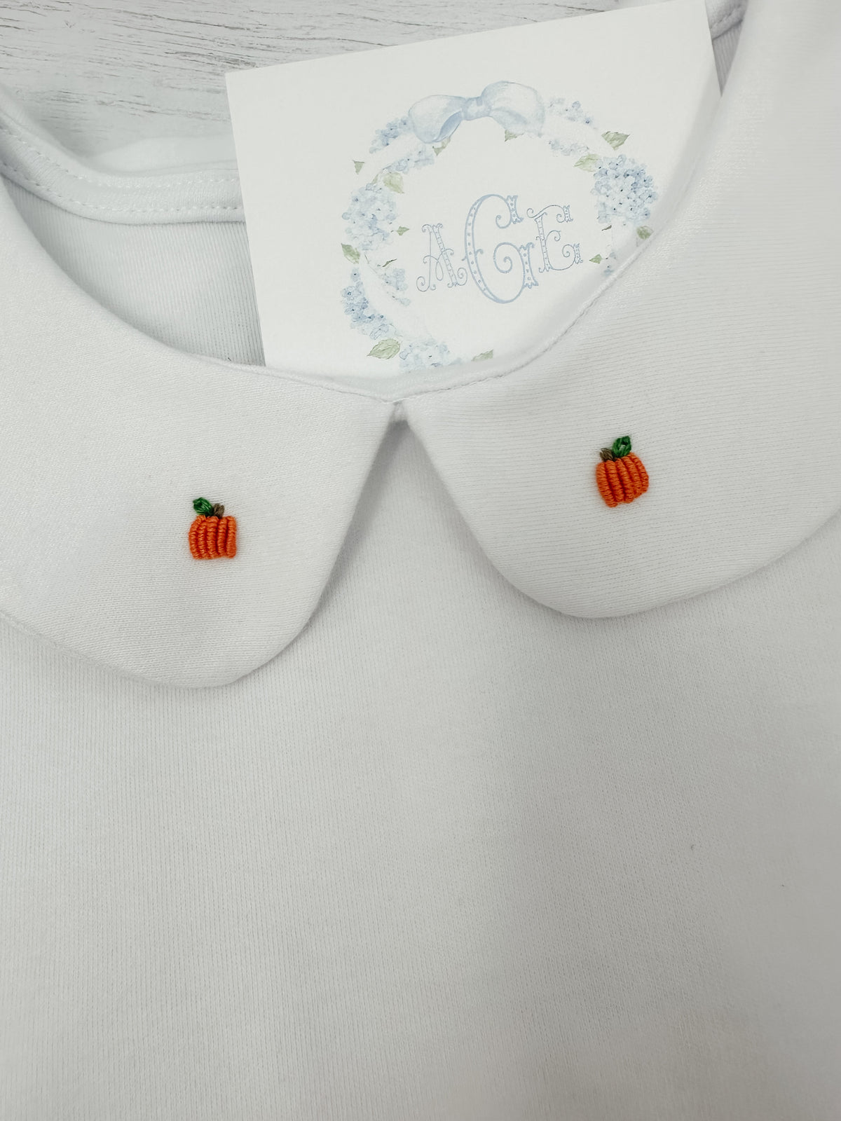 Hand embroidered tee - bullion pumpkins - solid white peter pan (unisex)