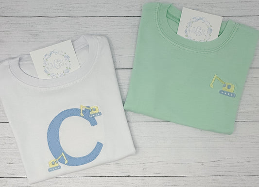 Applique Initial excavator tee - long sleeves