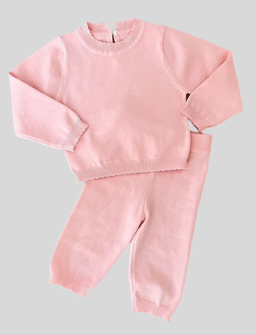 Pink Scallop Organic Knit Cotton Set PREORDER - name or mono