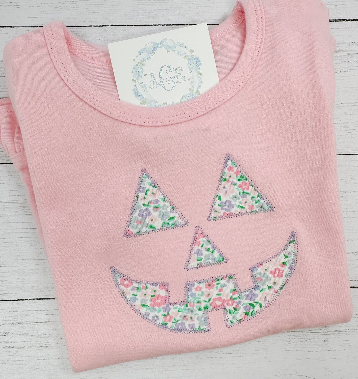 Jack O Lantern appliqué tee - short sleeves ruffle (girls)