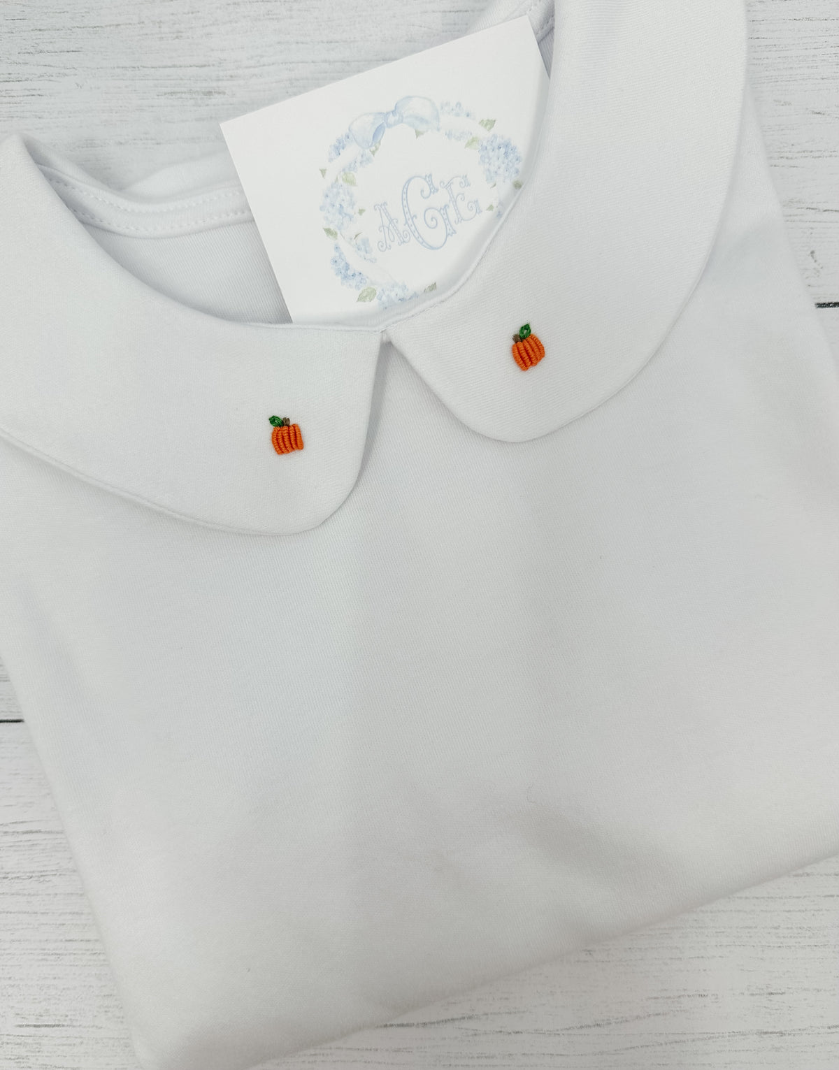 Hand embroidered tee - bullion pumpkins - solid white peter pan (unisex)