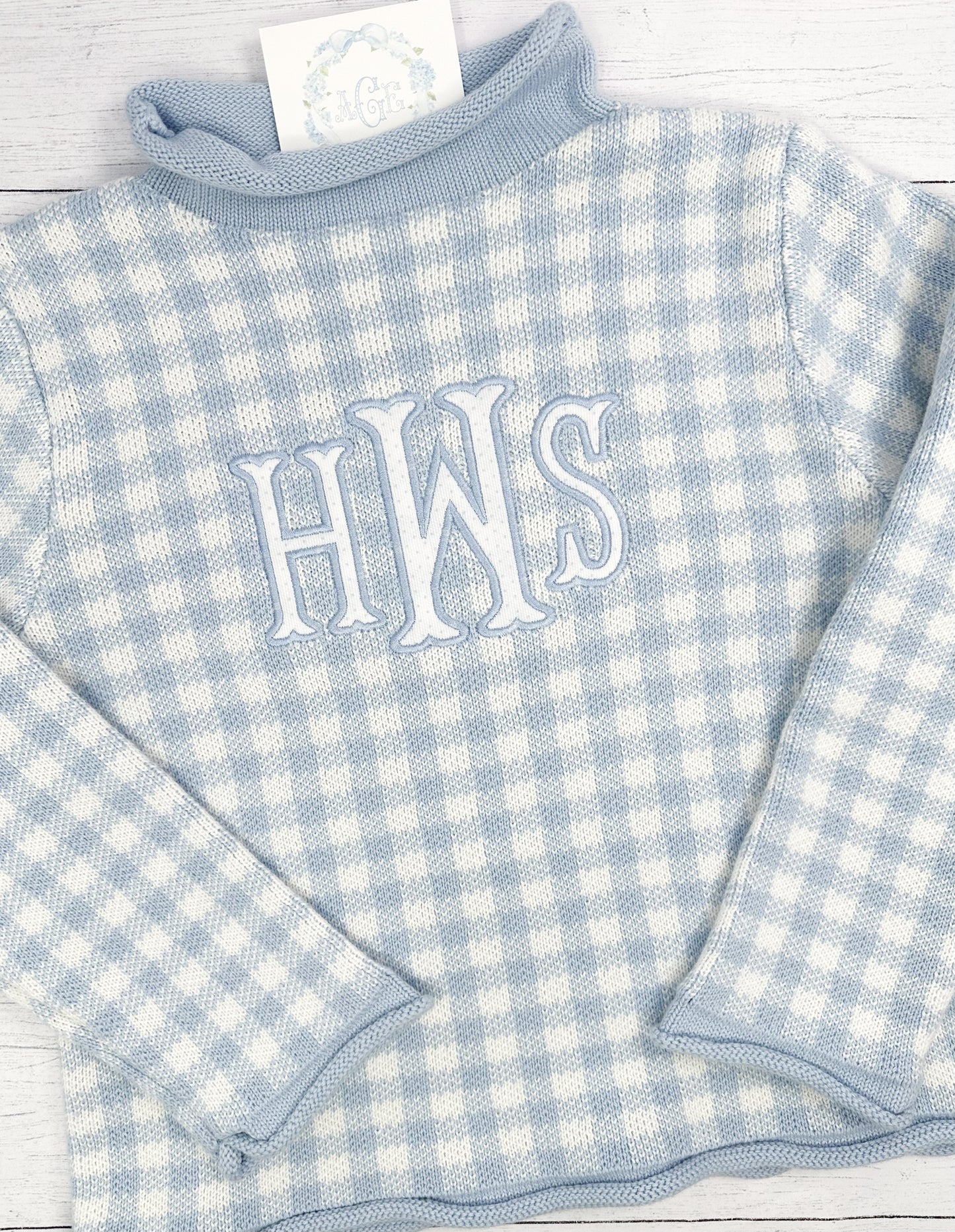 Gingham Rollneck Sweater PREORDER - appliqué