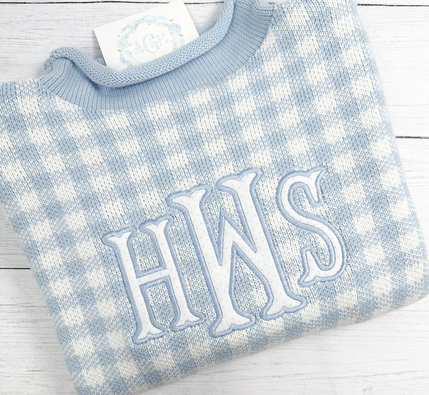 Gingham Rollneck Sweater PREORDER - appliqué