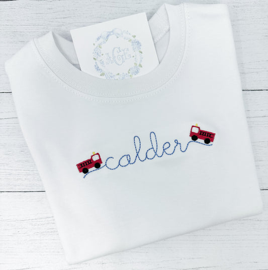 Firetruck name tee - long sleeves
