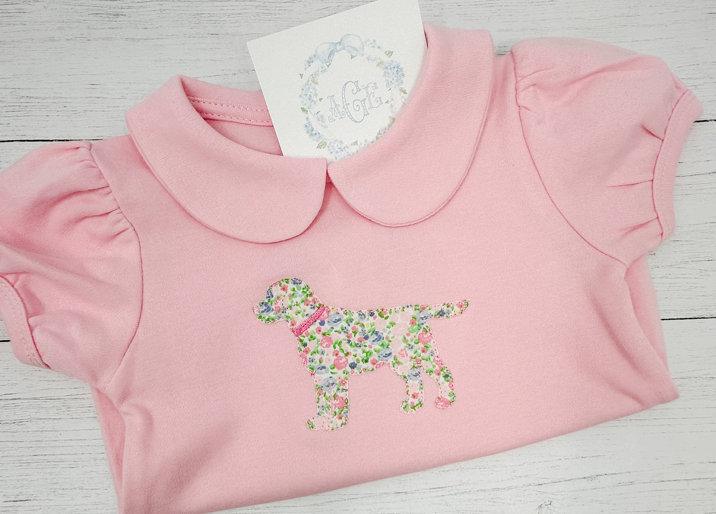 Floral puppy appliqué tee