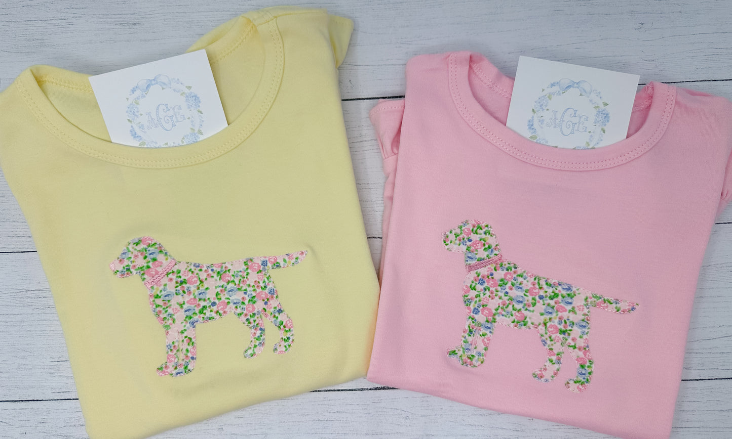 Floral puppy appliqué tee