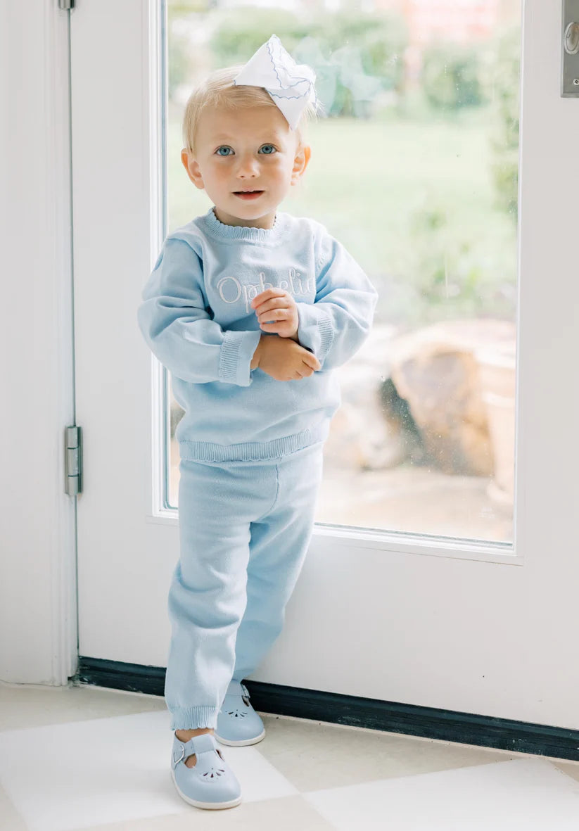 Blue Scallop Organic Knit Cotton Set PREORDER - Applique