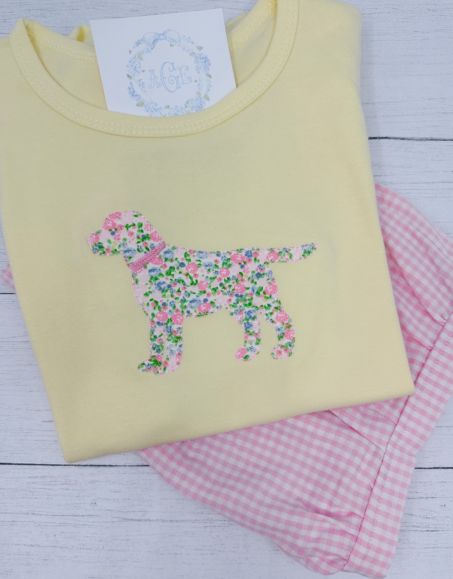 Floral puppy appliqué tee