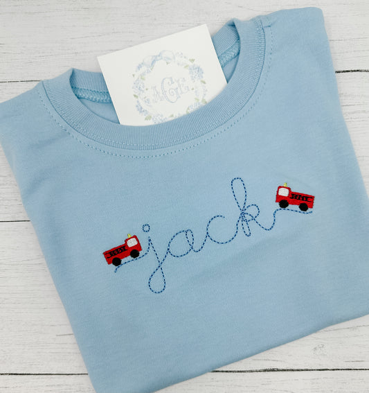 Firetruck name tee - long sleeves