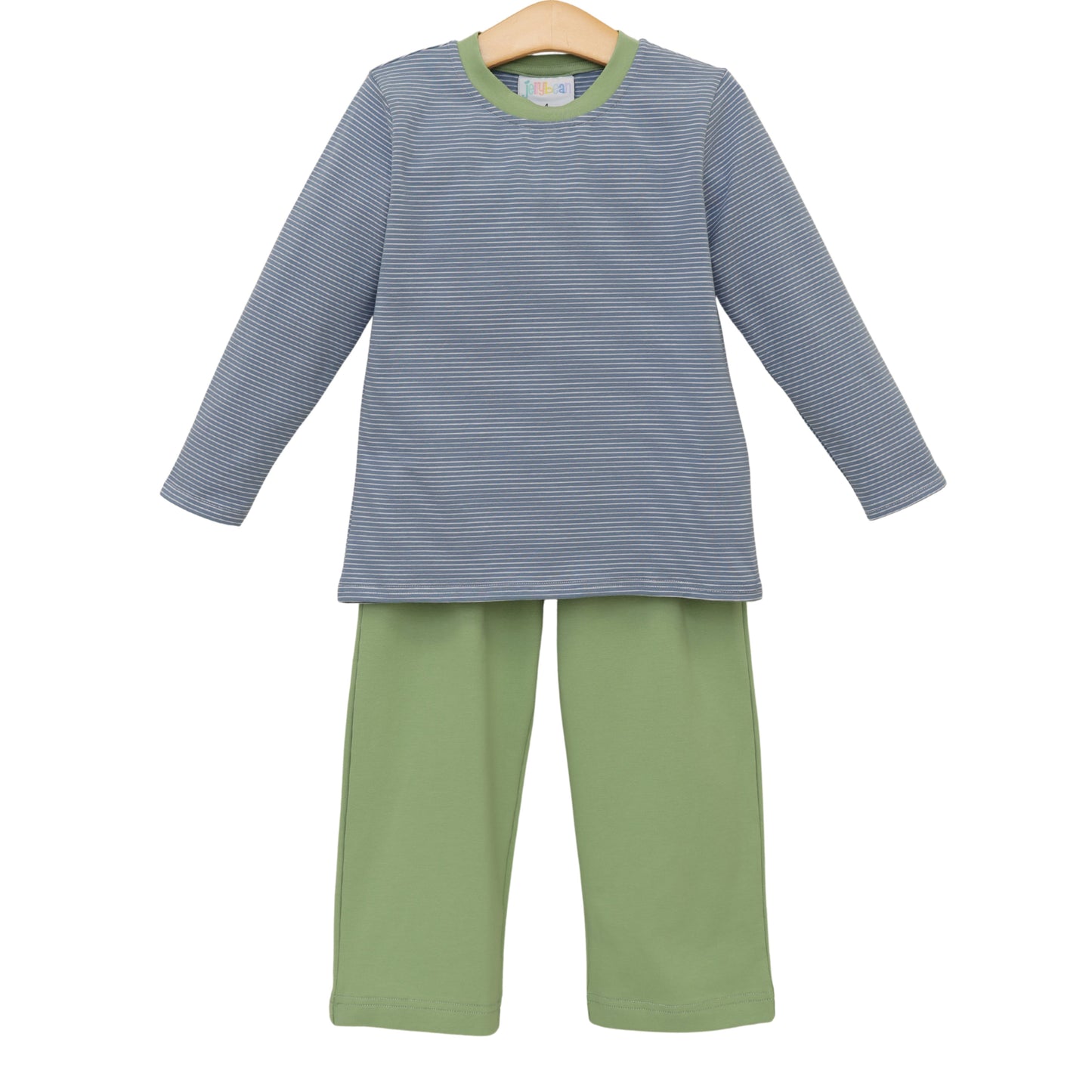 Thomas Pants Set - dusty blue stripe/sage