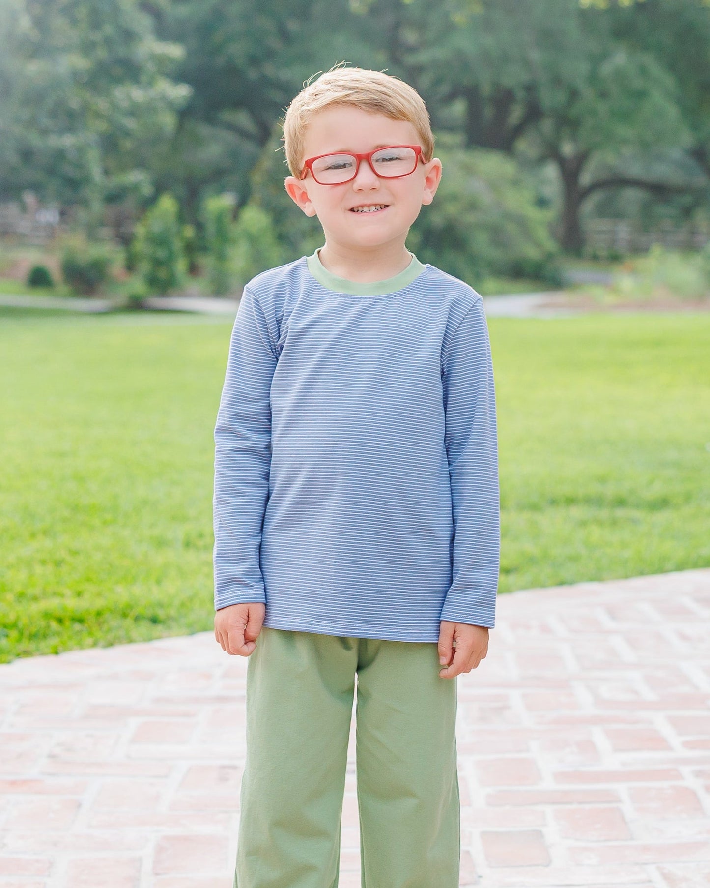 Thomas Pants Set - dusty blue stripe/sage