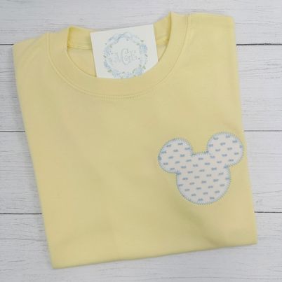 Mouse Head Blue Swiss Dot Appliqué Tee